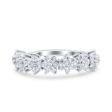 14K White Gold Seven Stone Flower Half Eternity Band Round Wedding Engagement Ring Simulated CZ